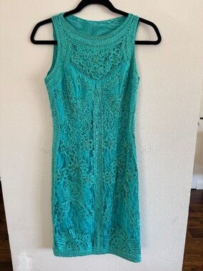 Sue Wong Teal Lace Overlay Dress Size 2